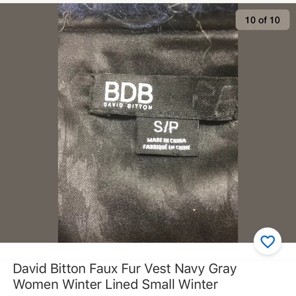 David Bitton Faux Fur Vest Navy/ Gray Small - Picture 7 of 7